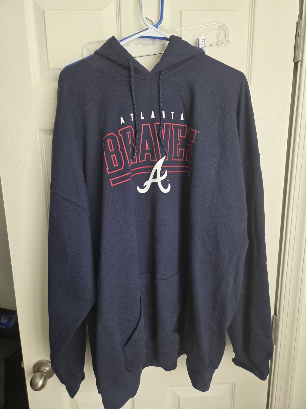 Fanatics Atlanta Braves Navy Pullover Hoodie with Red and White Logo